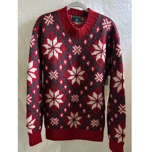 Club Room Knitted by Hand Size Medium Red Wool Snowflake Sweater